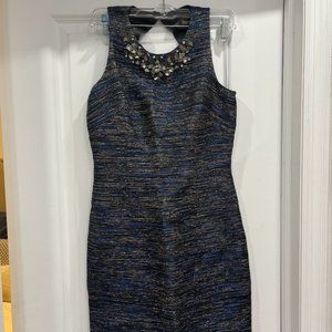 Laundry by Shelli Segal Blue Jeweled Woven Mini Dress, Size 2